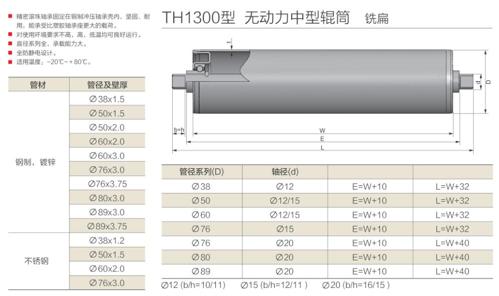 th1300型 无动力中型辊筒 扁榫式